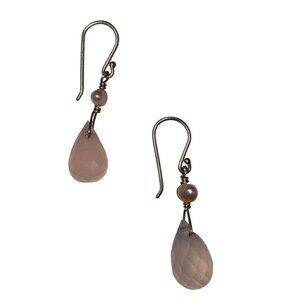 Rose Quartz & Cultured Pearl Sterling Silver Drop Earrings Pastel Pink Tone